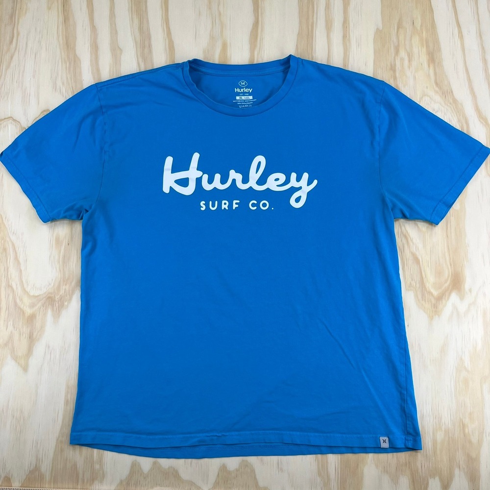 Hurley Surf Co Mens XL Blue Short Sleeve Graphic Logo T-Shirt Cotton Tee